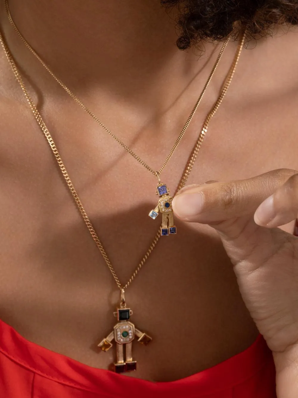 Diamond Sapphire Robot Pendant