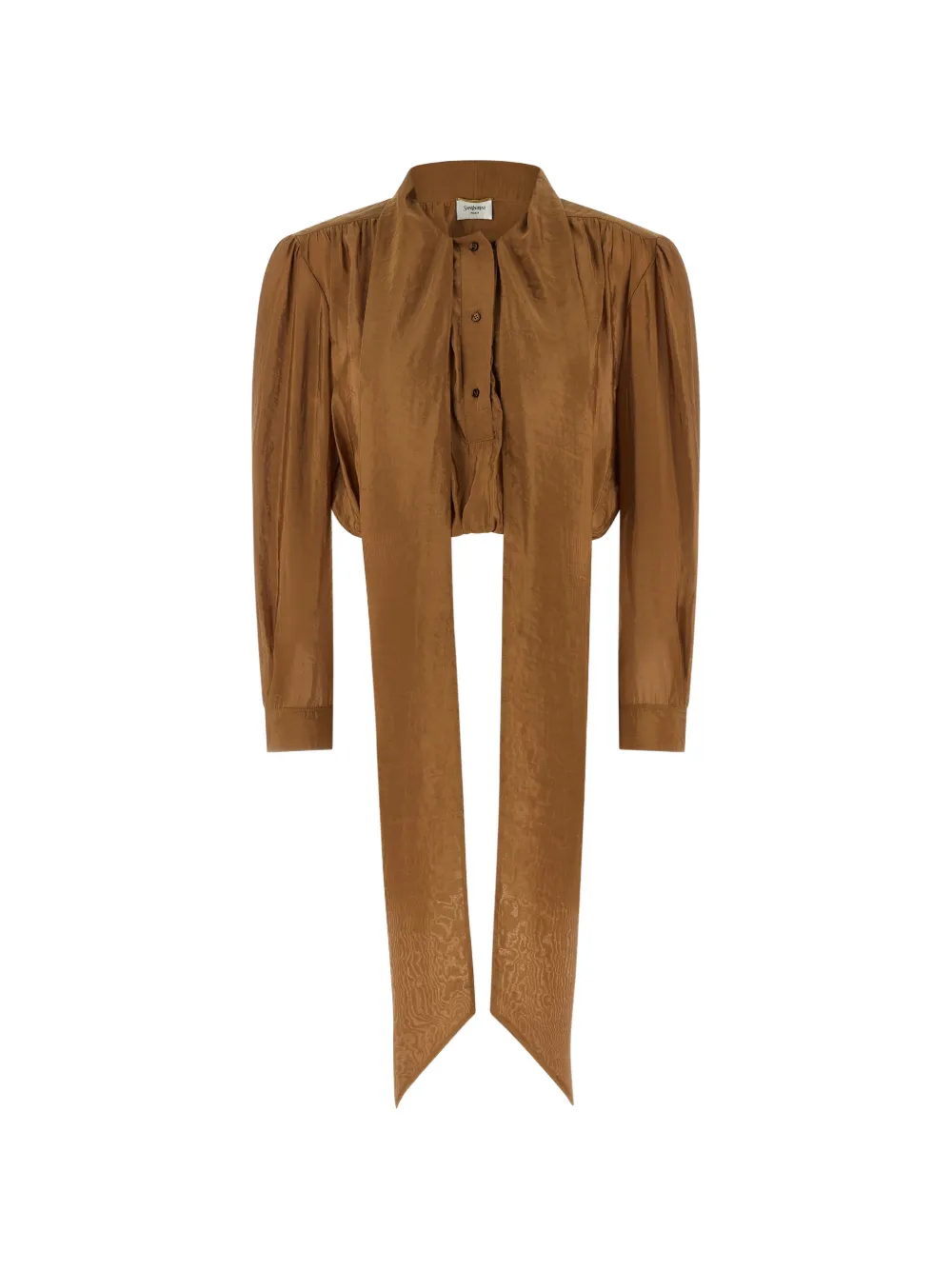  Saint Laurent Tie-neck Cropped Blouse - Brown 
