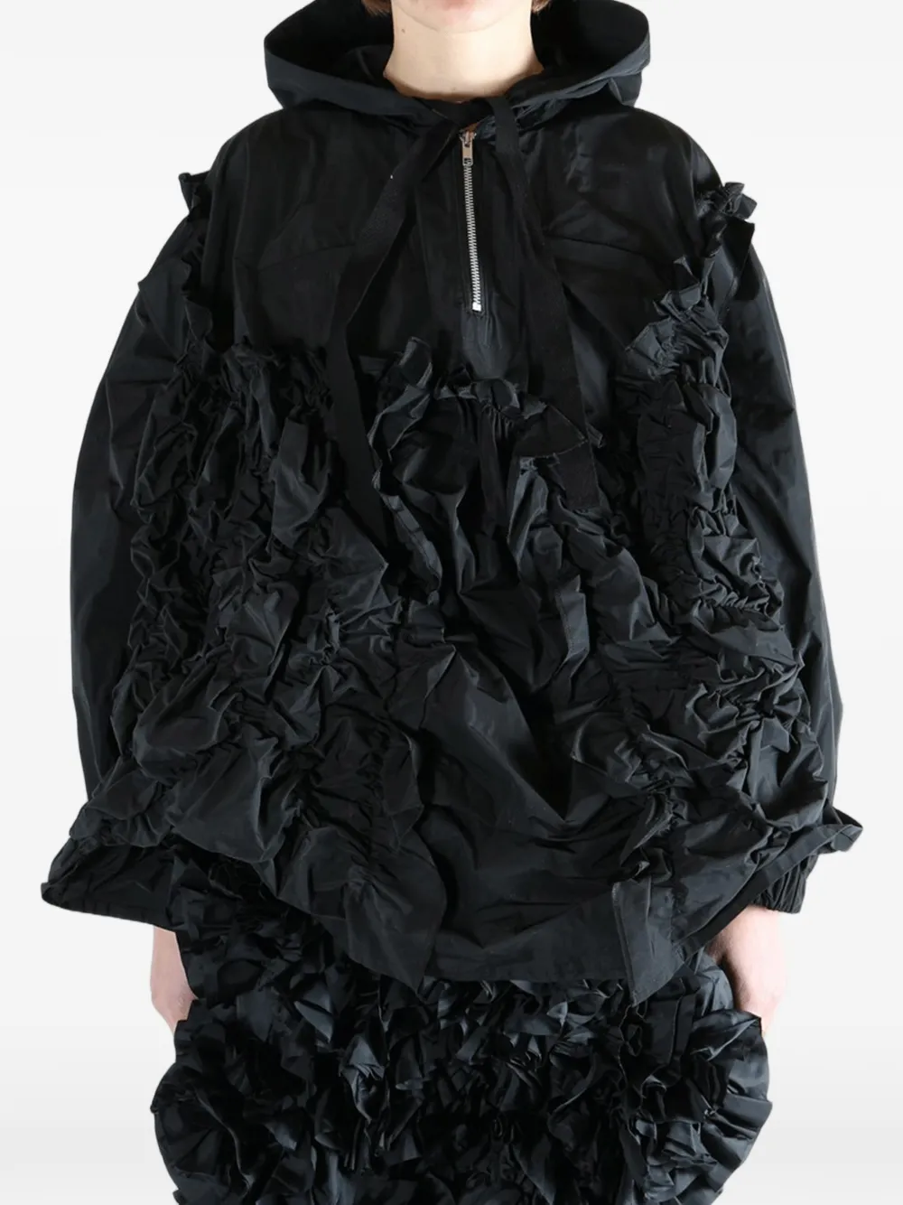  Comme Des Garçons Tao Ruffled Hooded Jacket - Black 