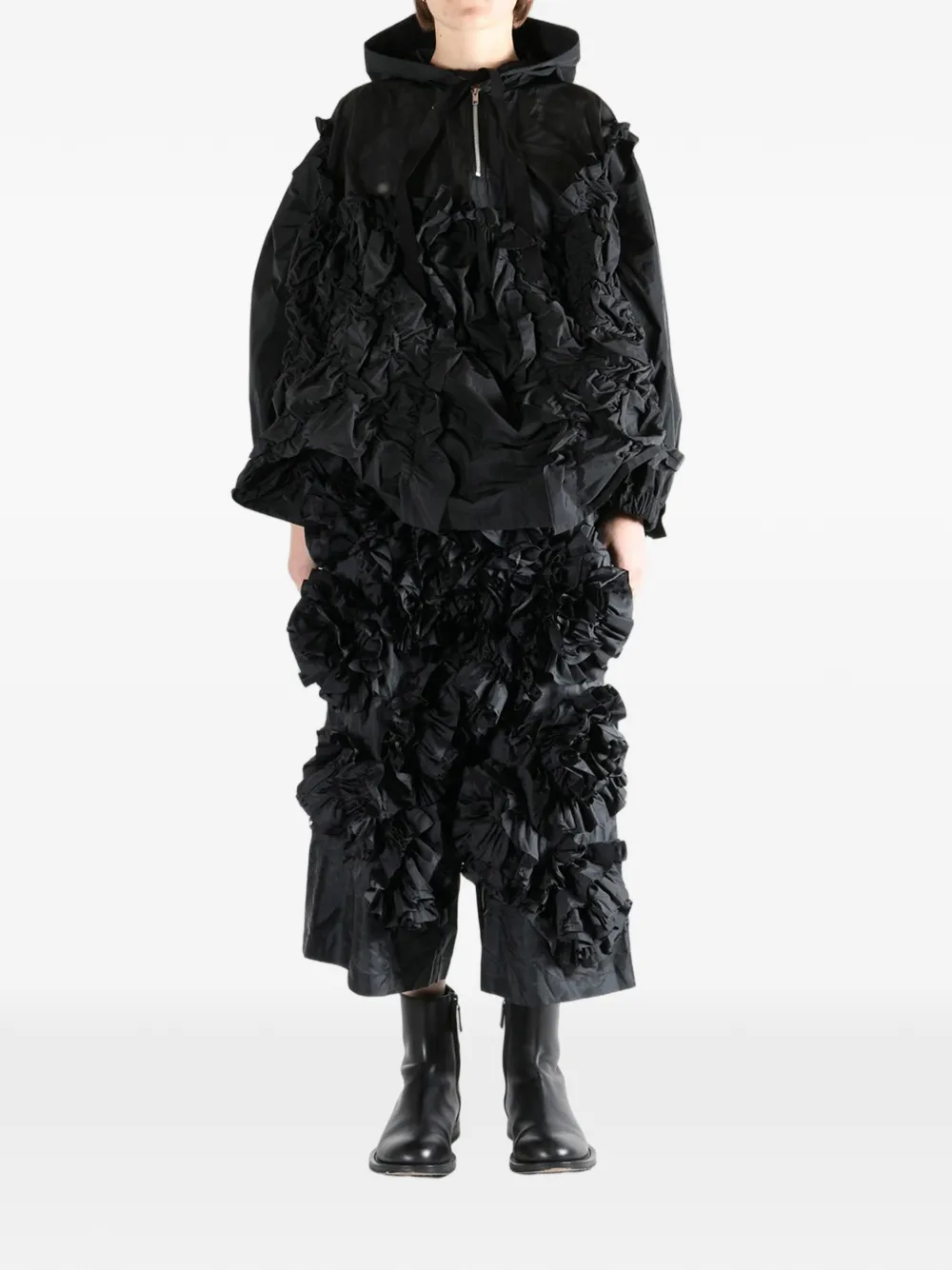  Comme Des Garçons Tao Ruffled Hooded Jacket - Black 