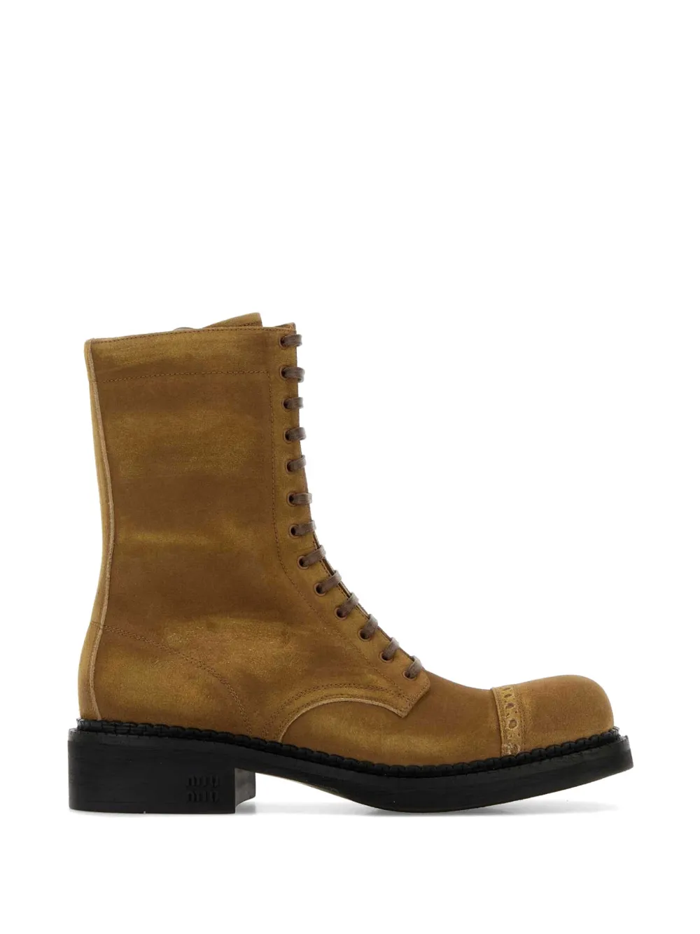 Miu lace-up suede combat boots Beige