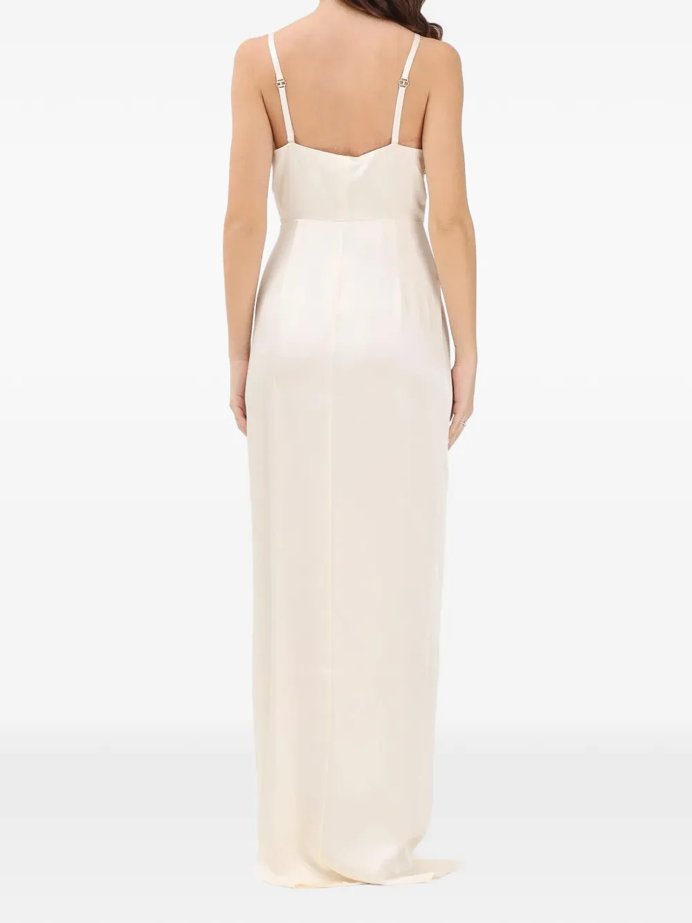 Elisabetta Franchi Maxi-jurk met kralen en V-hals Beige