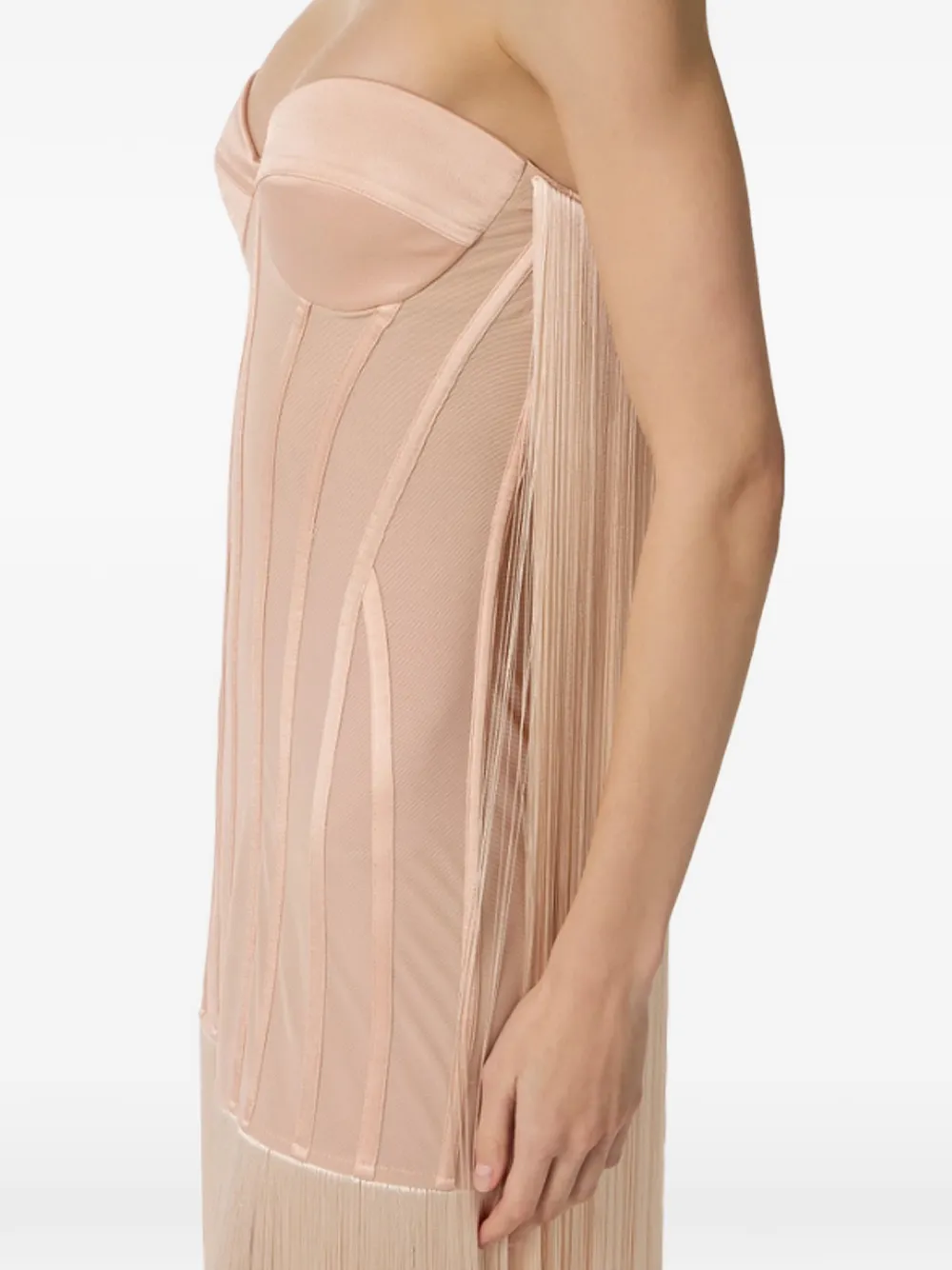 Fringe-Detail Corset Maxi Dress