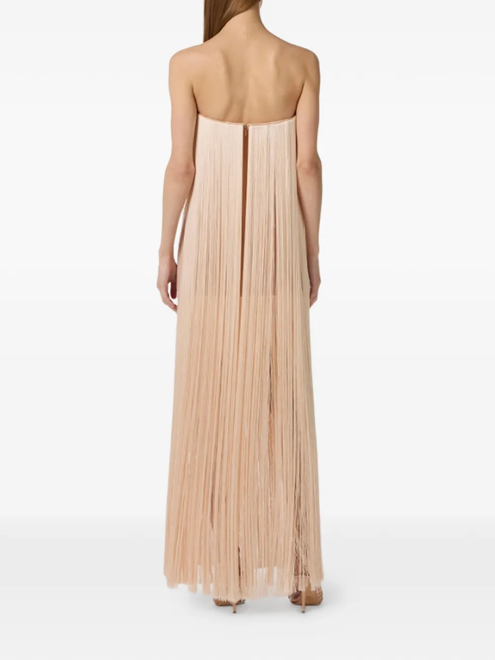 Fringe-Detail Corset Maxi Dress