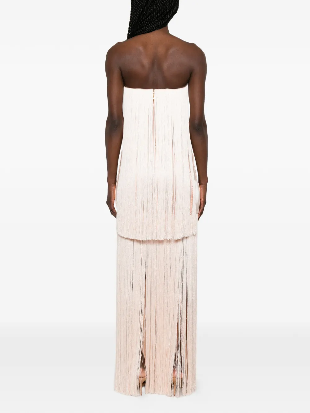 Elisabetta Franchi Korset maxi-jurk met franje Beige