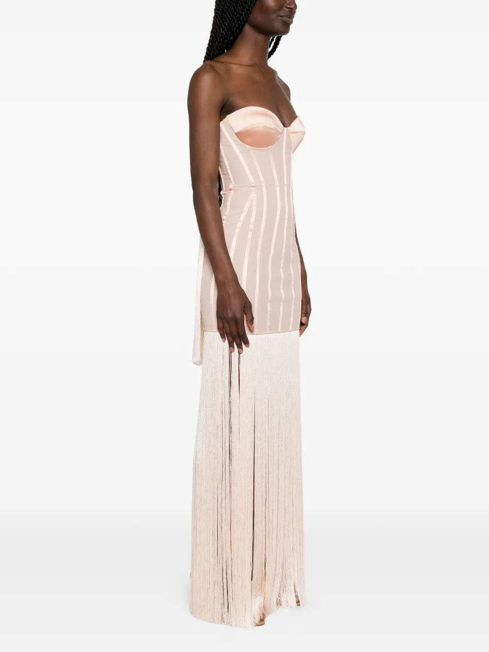 Elisabetta Franchi Korset maxi-jurk met franje Beige