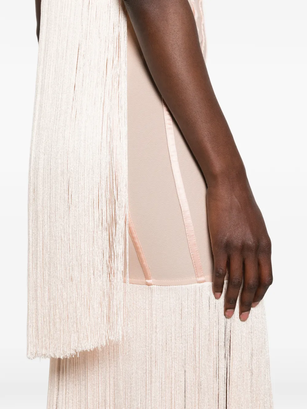 Elisabetta Franchi Korset maxi-jurk met franje Beige