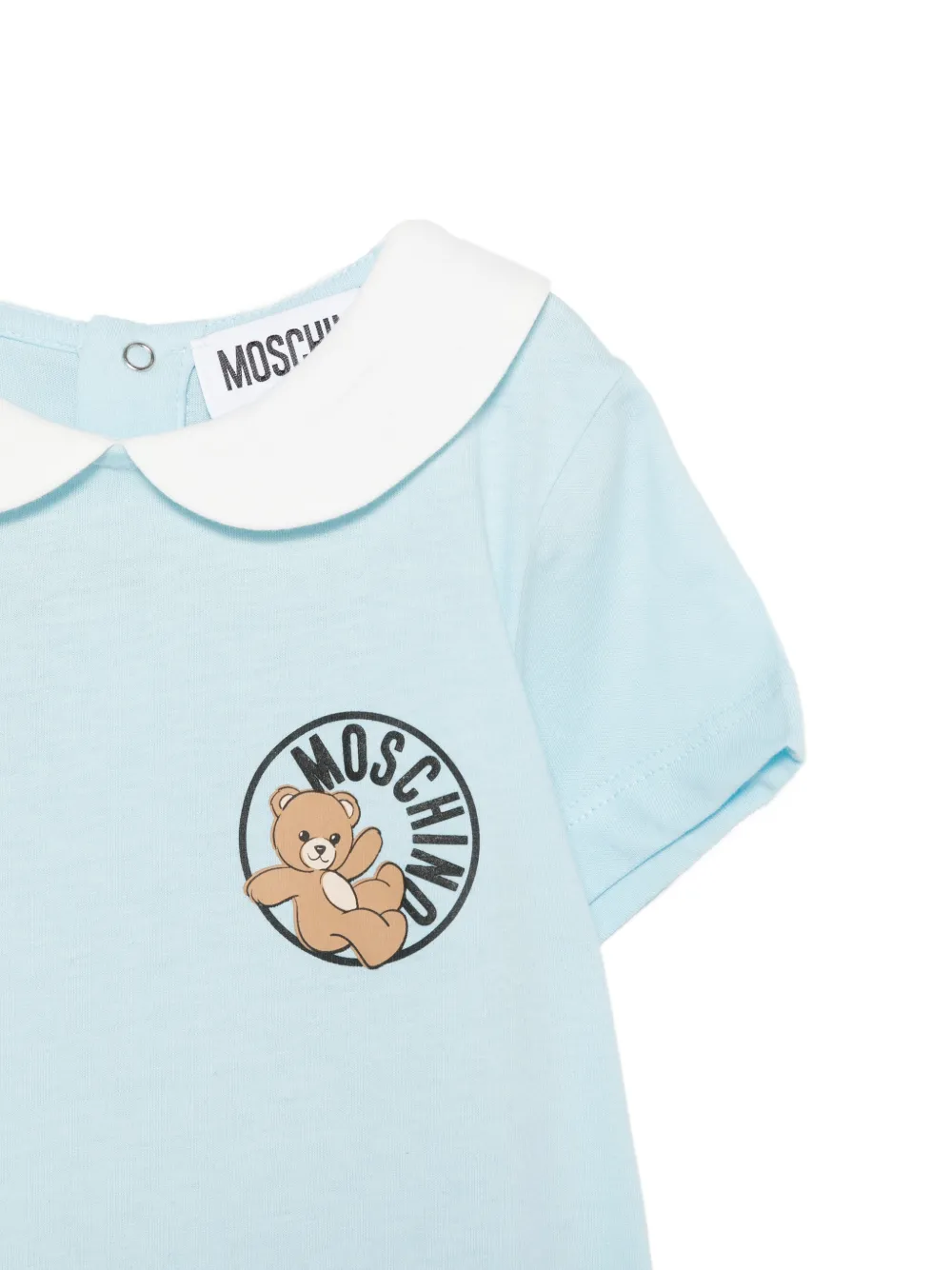 Moschino Kids Romper met kraag en grafische print Blauw