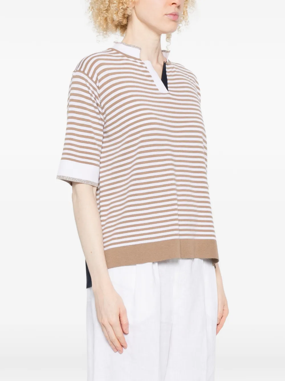  Intrecci Striped V-neck Top - Neutrals 