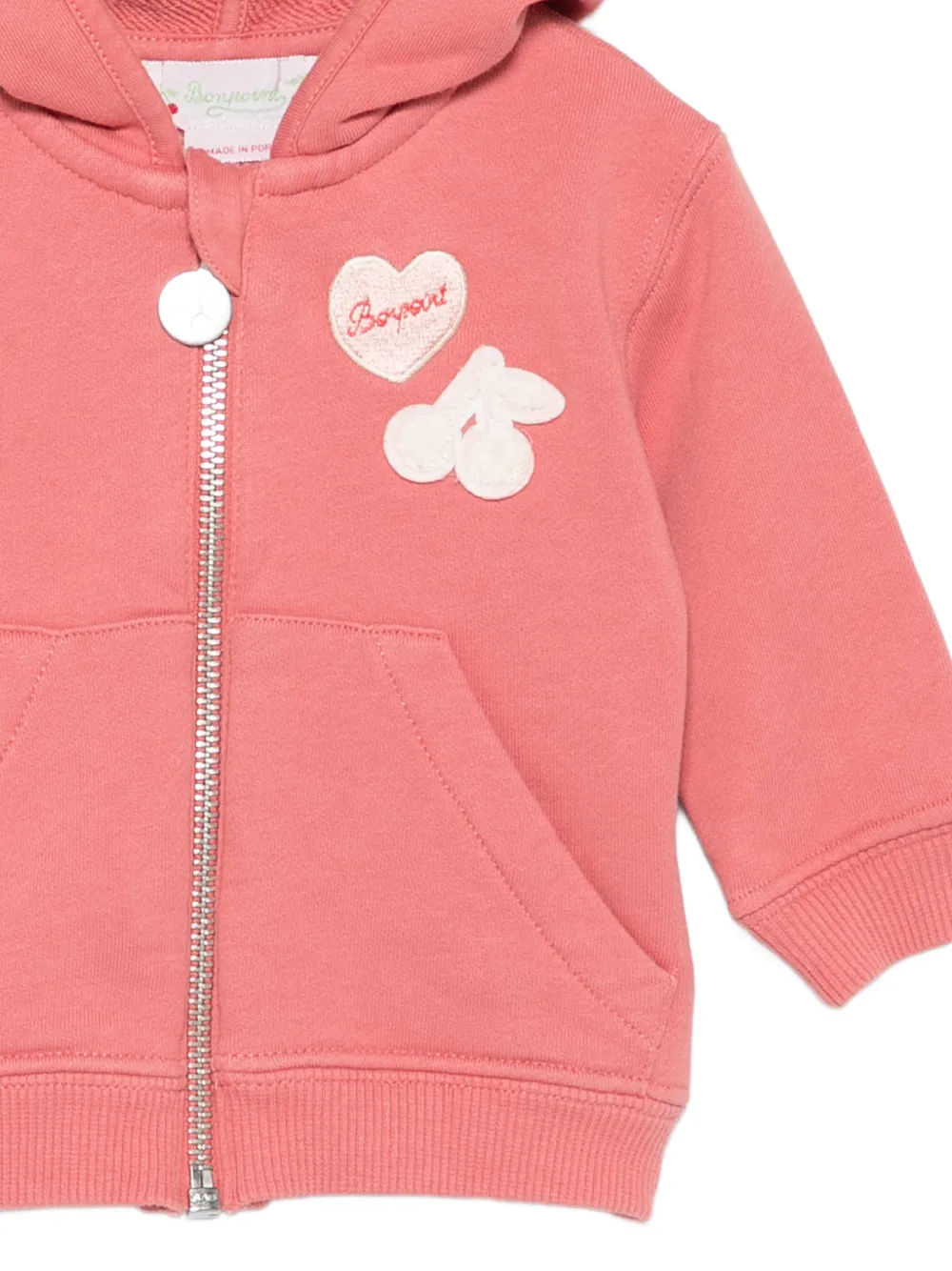 Bonpoint Cherry-appliqué Hoodie - Pink 