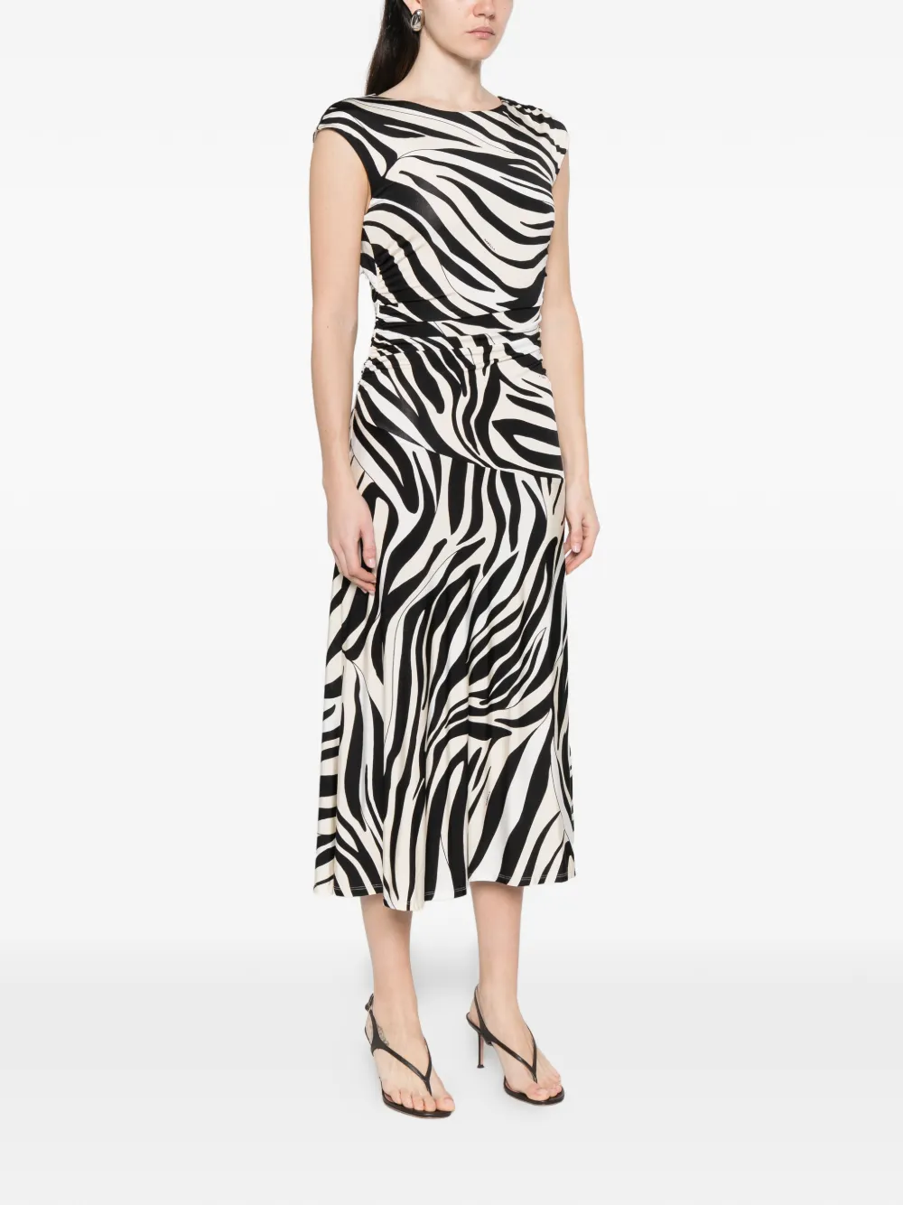  Marella Rugiada Zebra-pattern Midi Dress - Black 