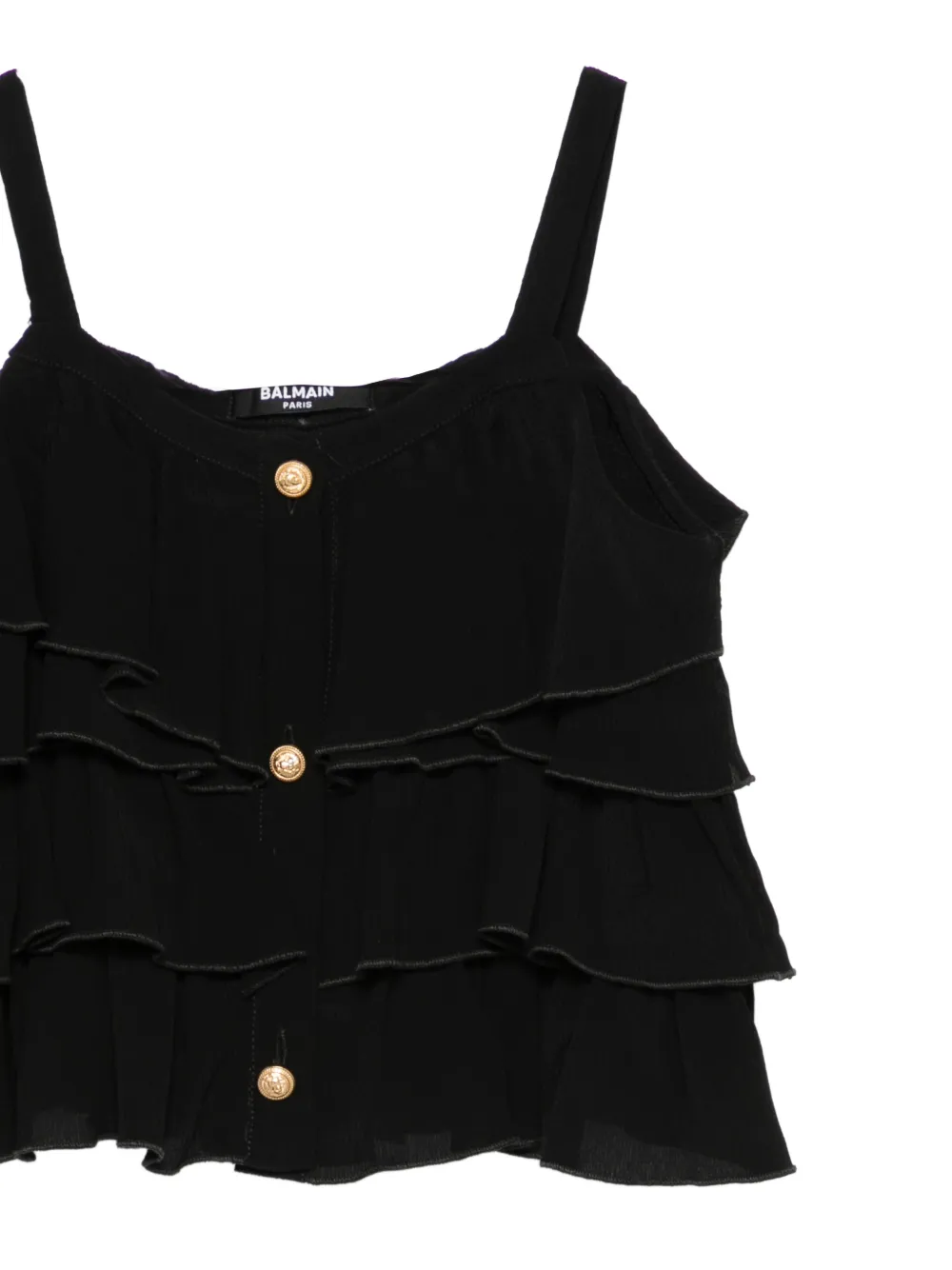  Balmain Kids Ruffled Buttoned Top - Black 