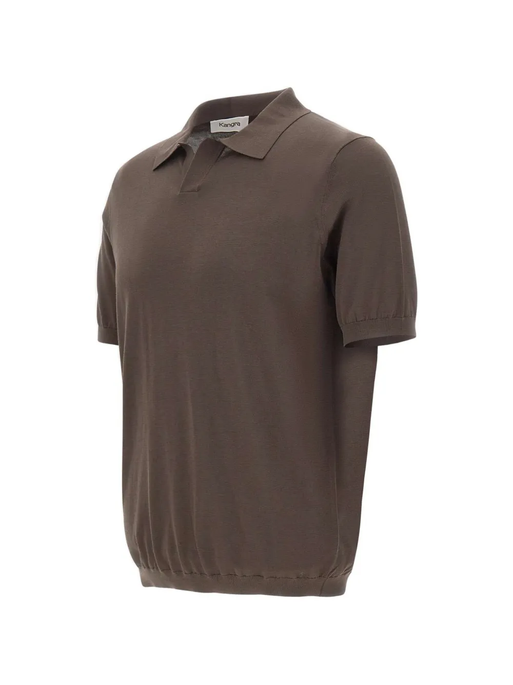 Kangra Geribbeld T-shirt met korte mouwen en polokraag Bruin