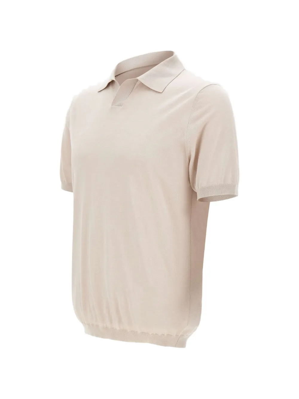 Kangra Geribbeld T-shirt met V-hals Beige