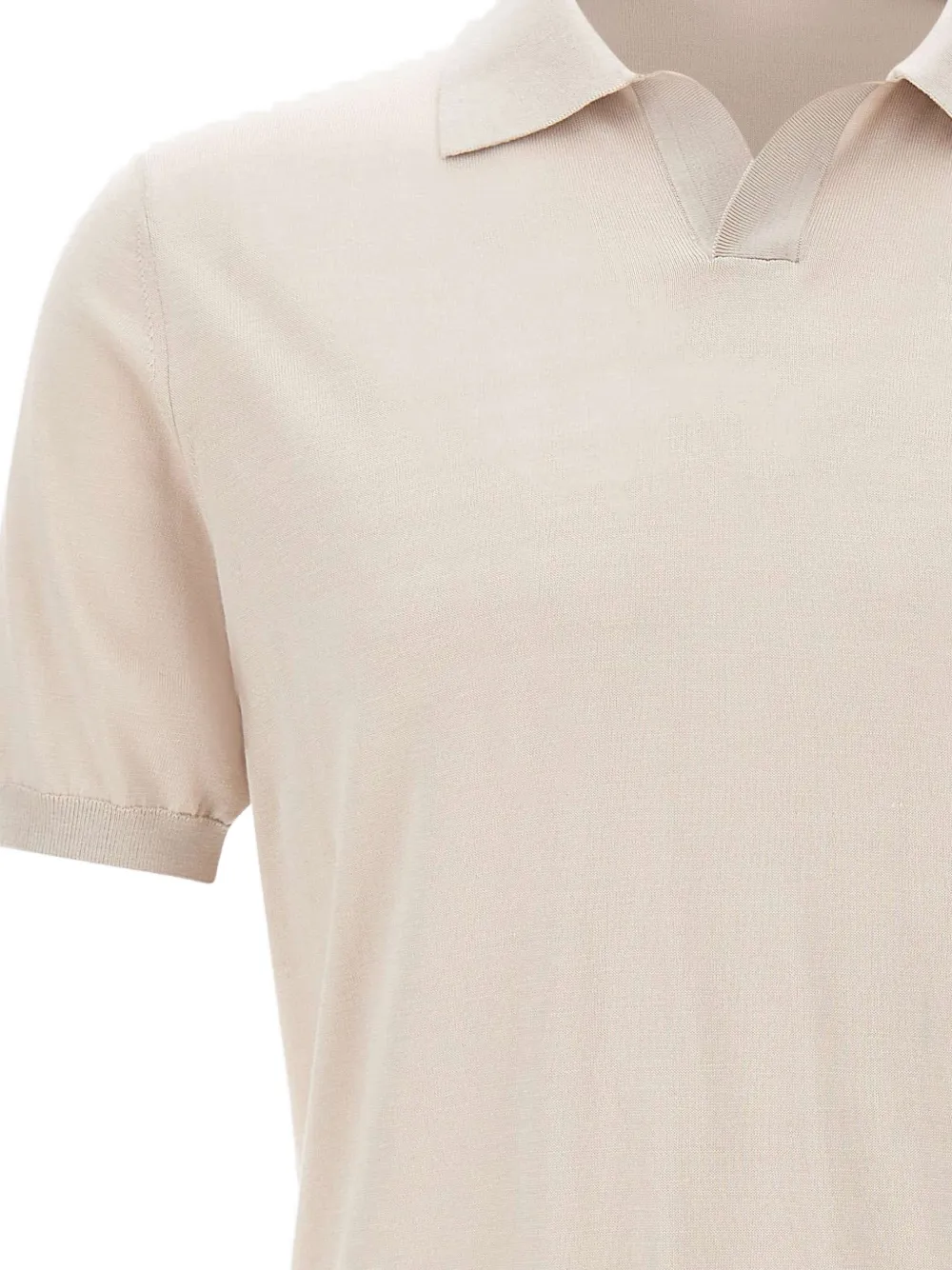 Kangra Geribbeld T-shirt met V-hals Beige