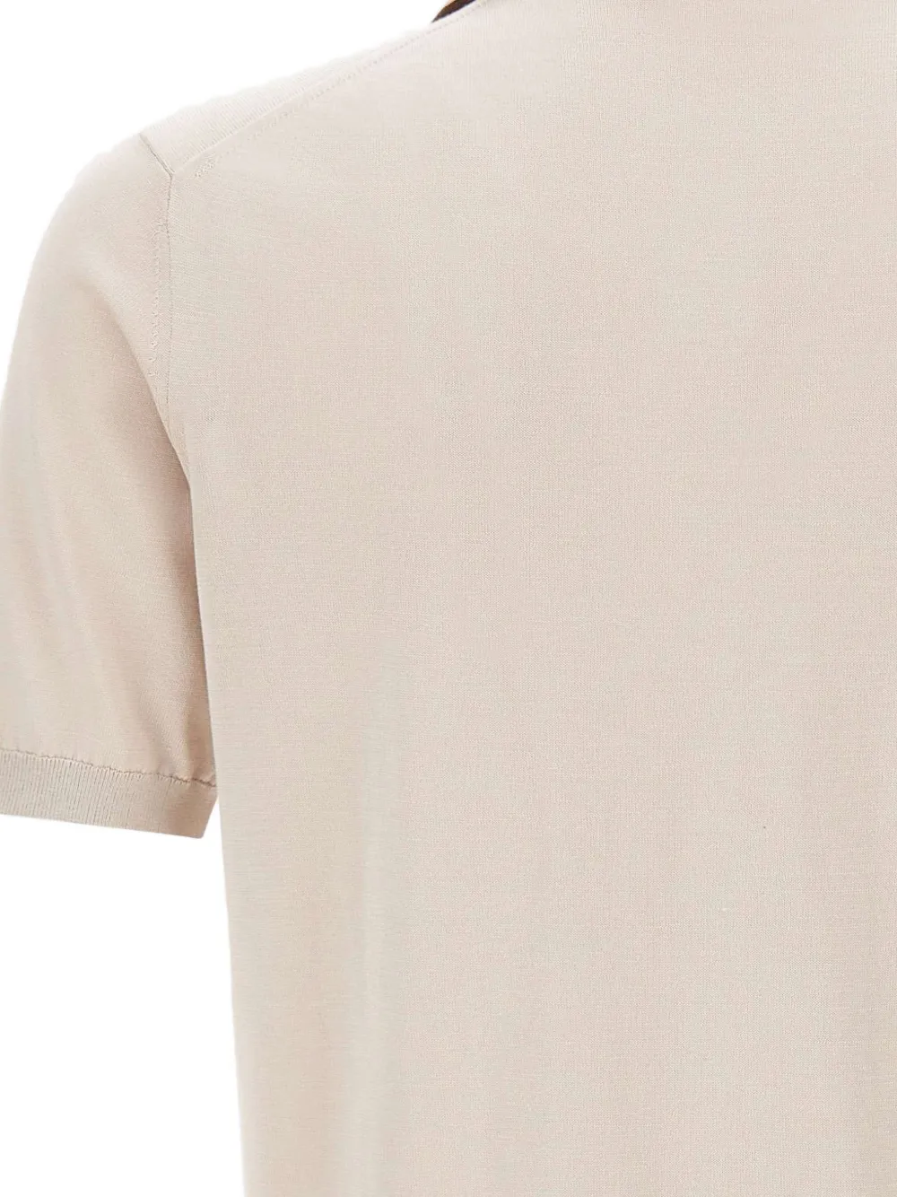 Kangra Geribbeld T-shirt met V-hals Beige