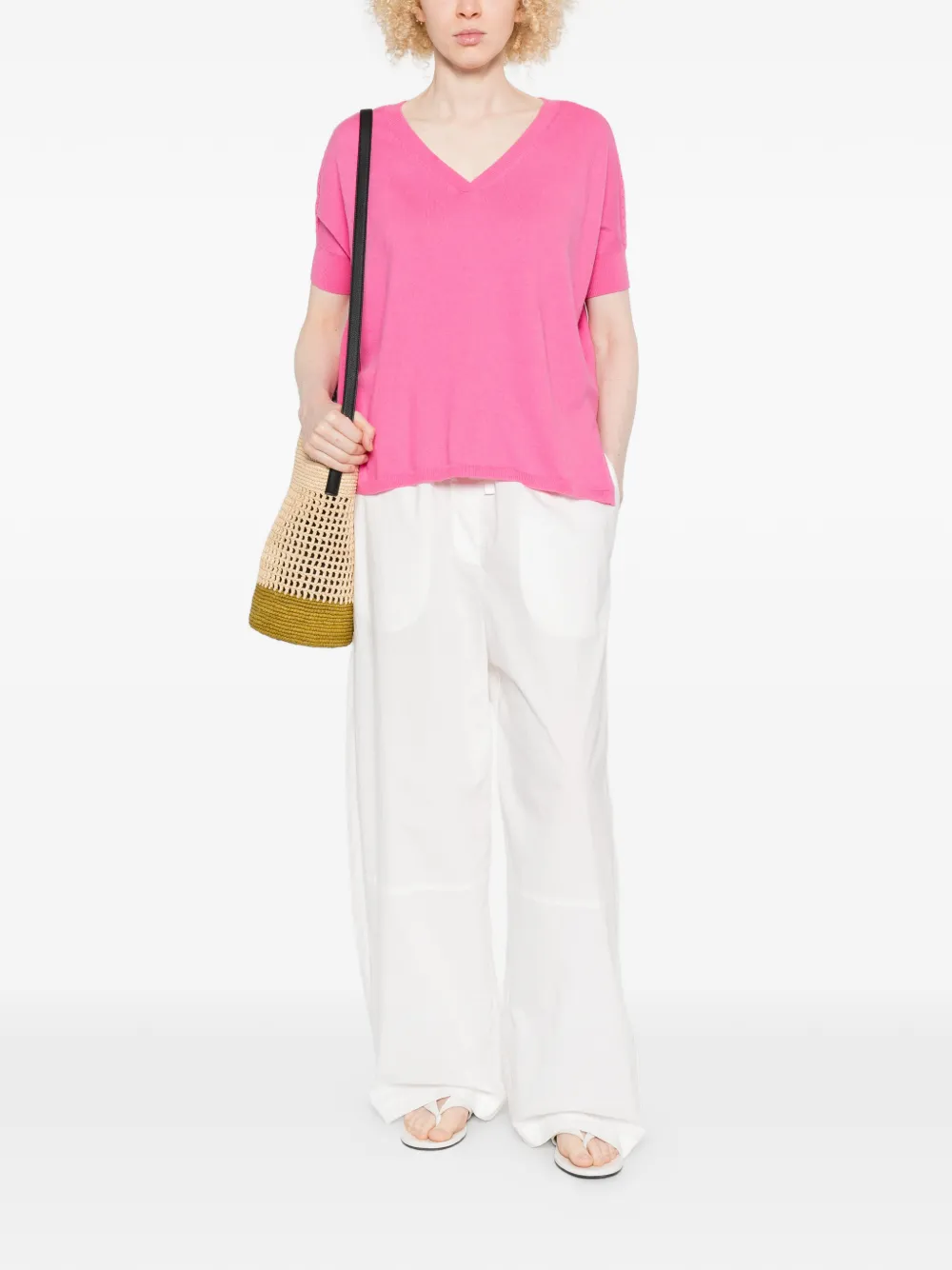  Absolut Cashmere Alyssa V-neck Pointelle Top - Pink 