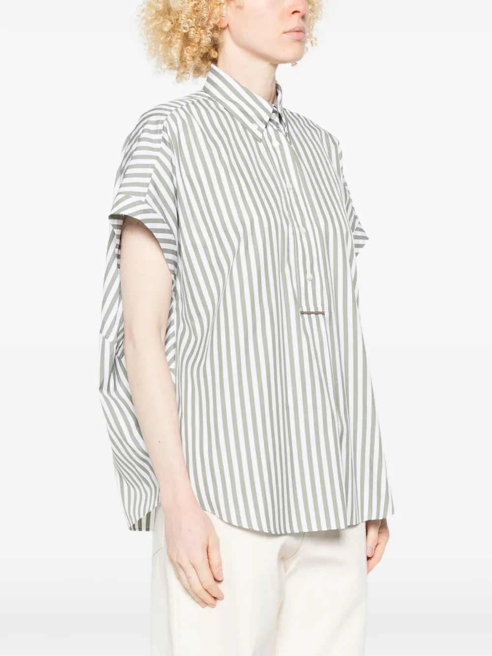  Brunello Cucinelli Striped-pattern Polo Top - Green 