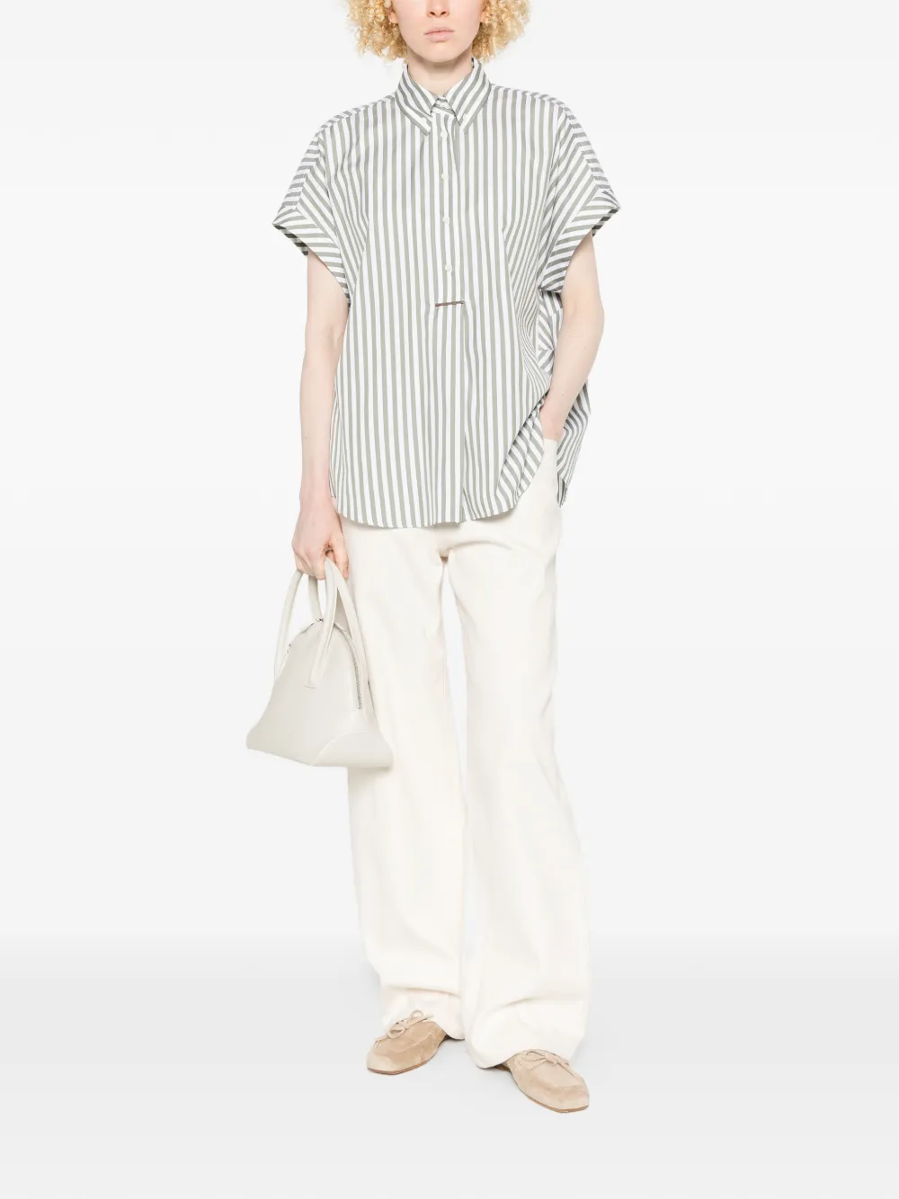  Brunello Cucinelli Striped-pattern Polo Top - Green 