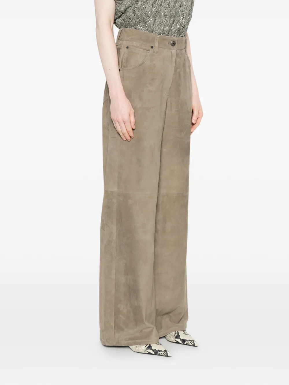  Brunello Cucinelli Panelled Leather Trousers - Neutrals 