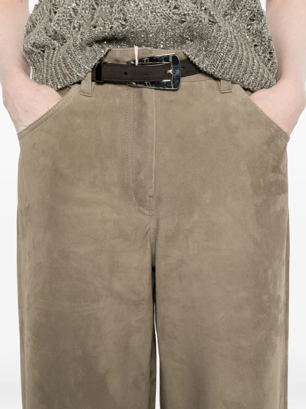 Brunello Cucinelli Leren broek Beige