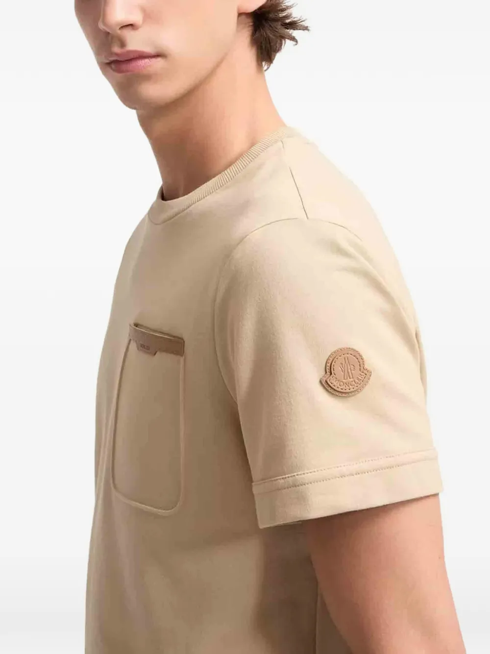 Moncler Katoenen T-shirt met leren afwerking Beige