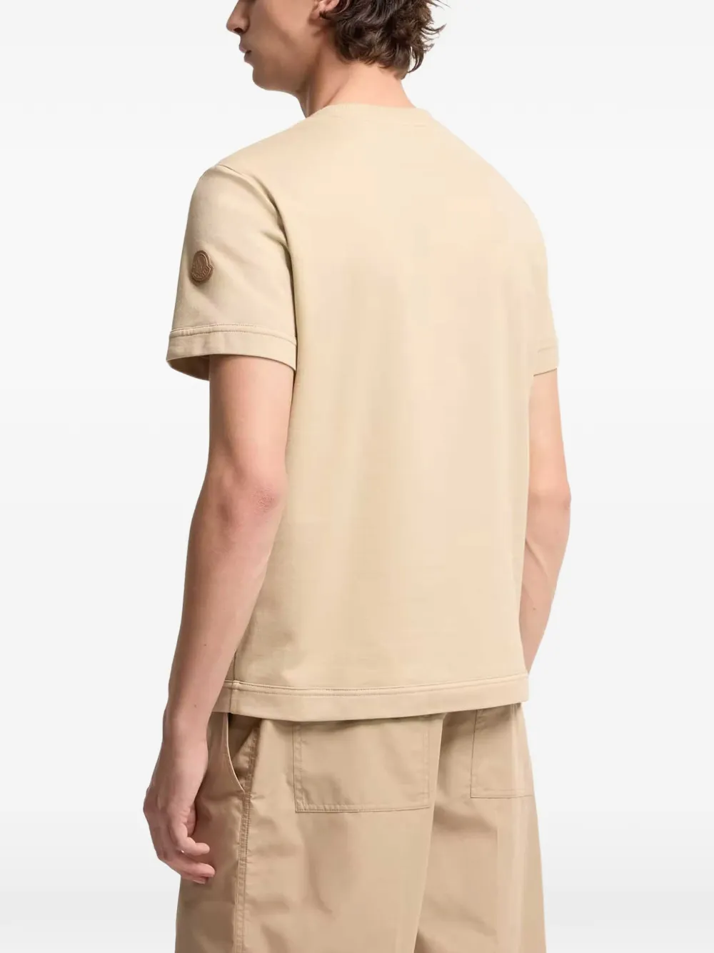  Moncler Leather-trim Cotton T-shirt - Neutrals 