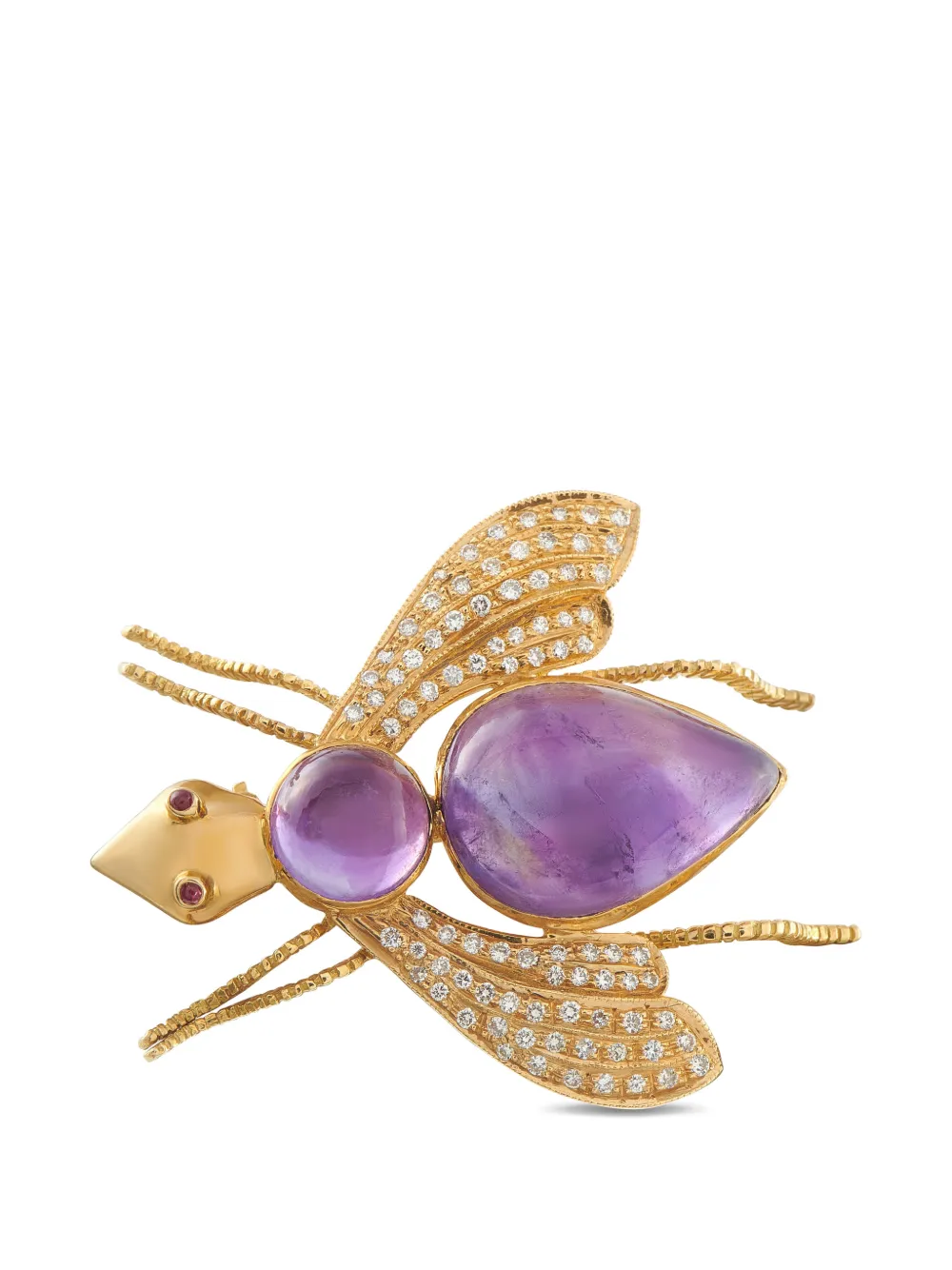 Pre-owned Lb Exclusive Insect Diamond And Amethyst Brooch In Gold