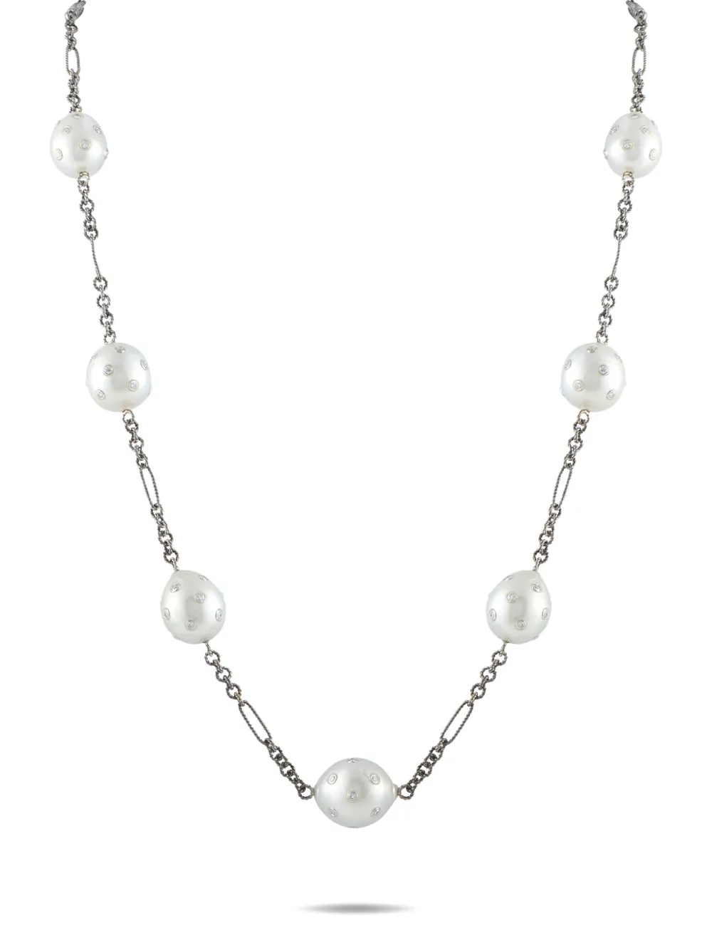 Pre-owned Lb Exclusive Diamond Pearl Necklace In Silver