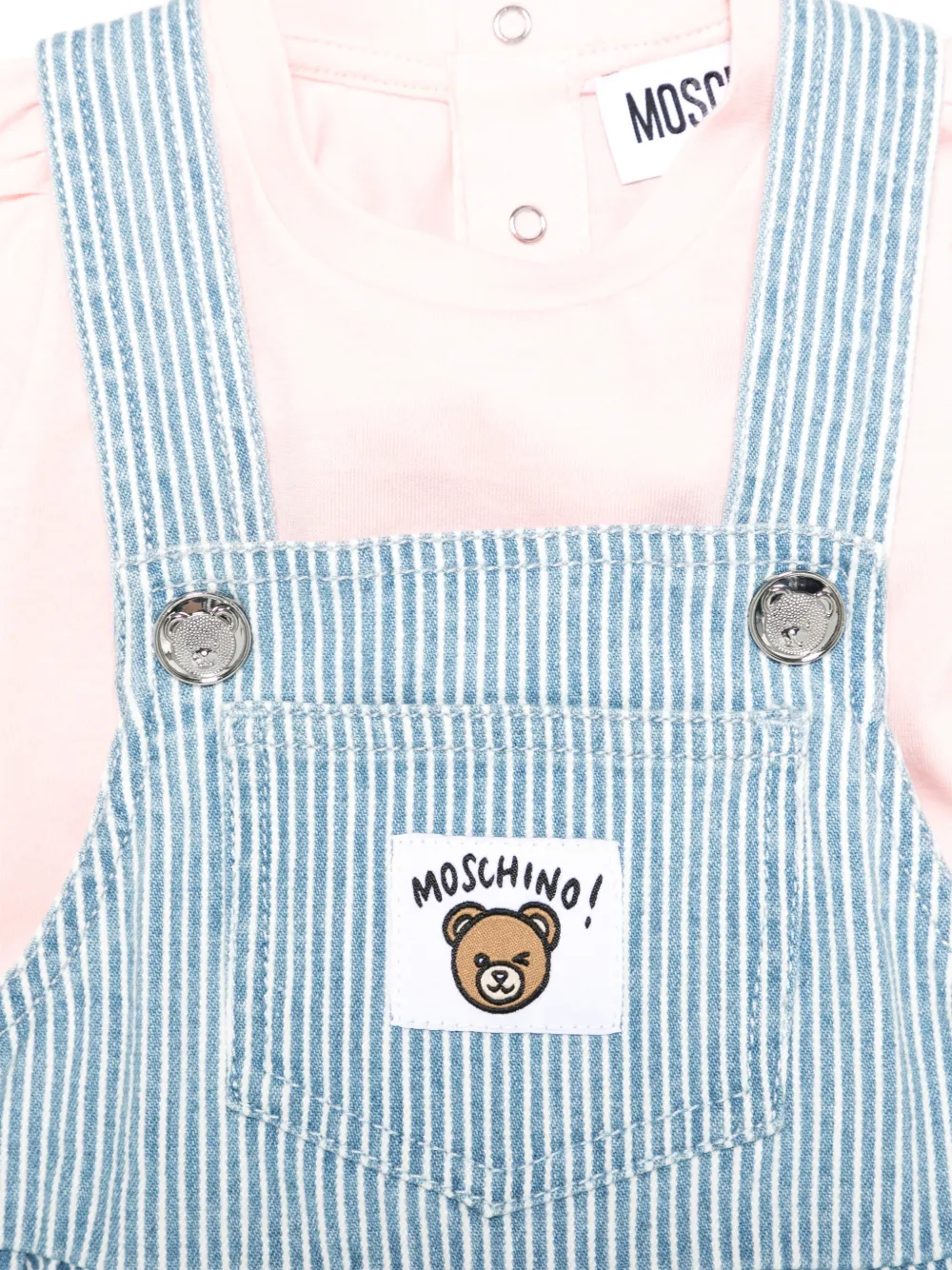 Moschino Kids Gestreept romperset met beer Blauw