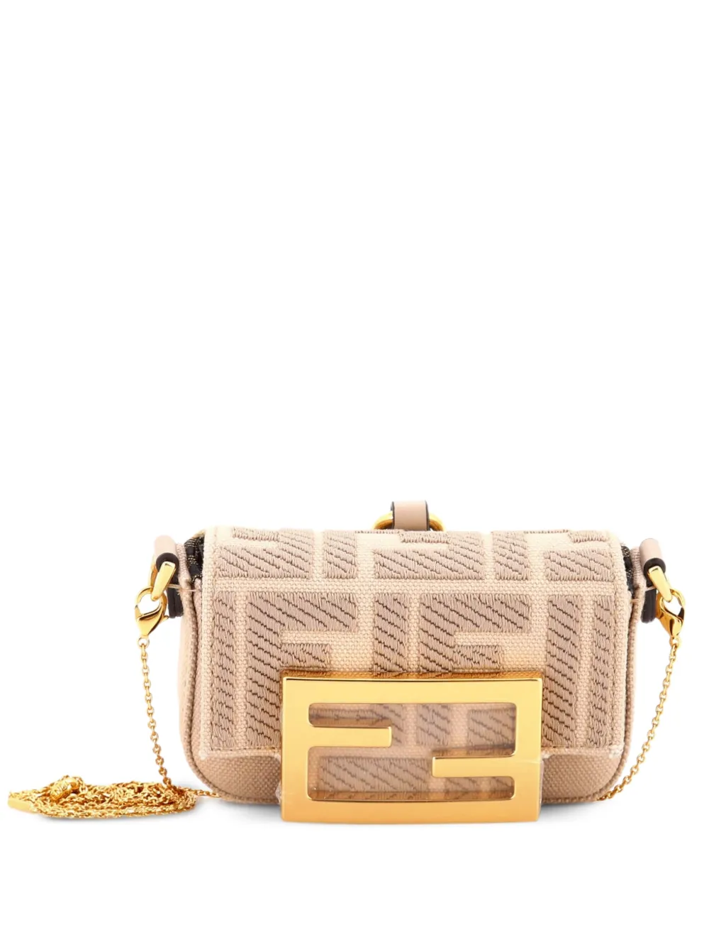 Fendi Pre-Owned Chain Baguette Charm Bag Zucca Embroidered Canvas Nano crossbody bag - Neutrals