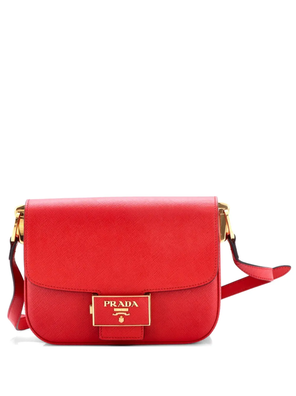 Prada Pre-Owned Embleme Flap Bag Saffiano Leather Small shoulder bag - Rosso