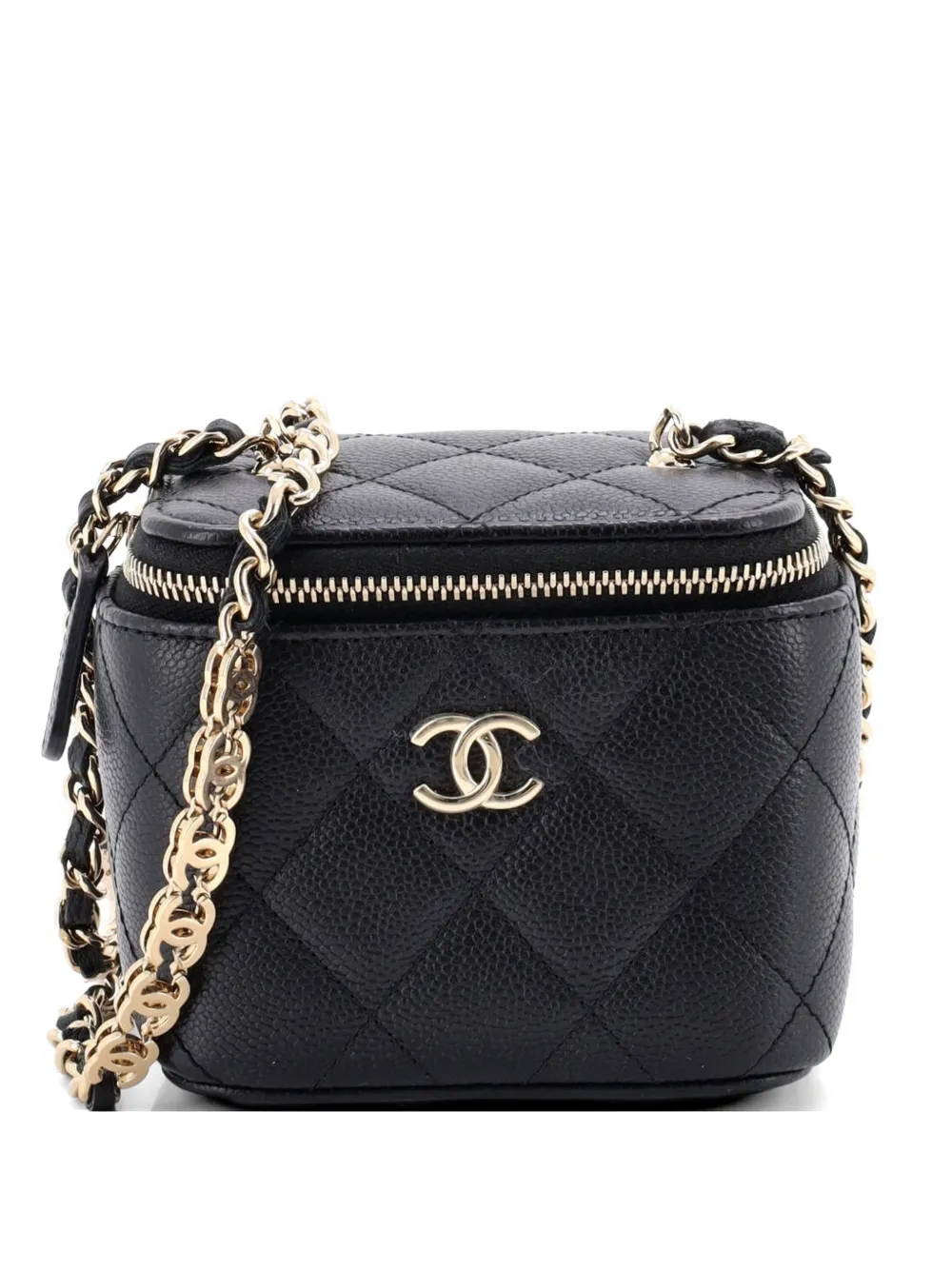 CHANEL Pre-Owned Clutch Tiny CC Link Vanity Case mini in pelle Caviar trapuntata con catena - Nero