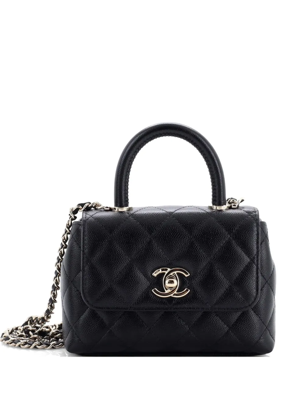 CHANEL Pre-Owned Borsa a spalla Coco extra mini in pelle Caviar trapuntata con manico - Nero