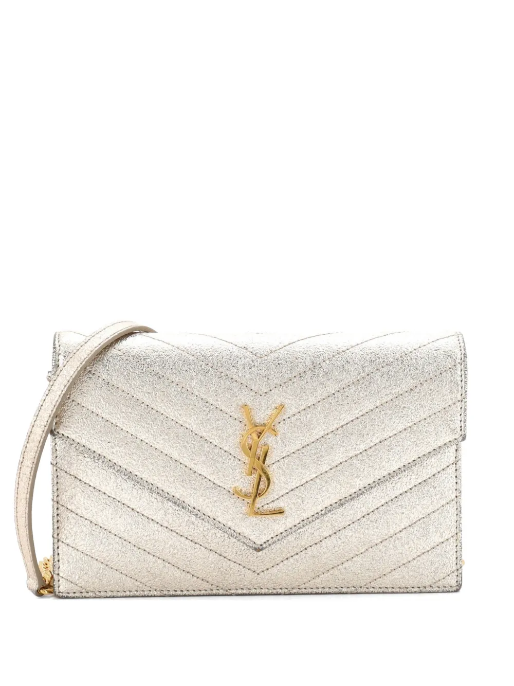 Saint Laurent Pre-Owned Classic Monogram Wallet on Chain Matelasse Chevron Metallic Leather Small crossbody bag - Oro
