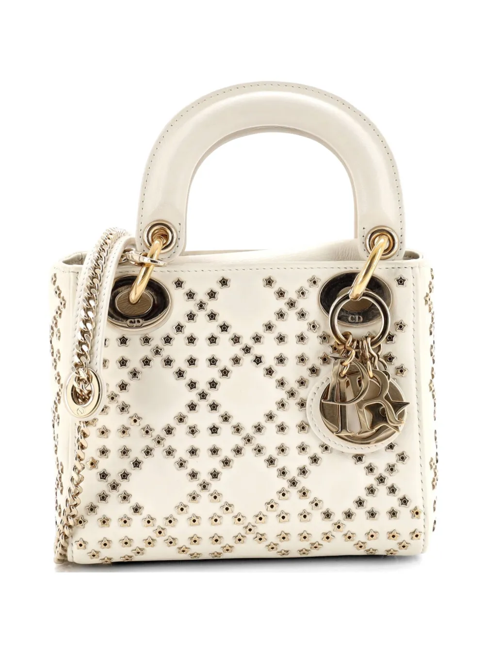 Christian Dior Pre-Owned Borsa a tracolla Lady Dior mini in pelle trapuntata con motivo Cannage e cristalli - Bianco