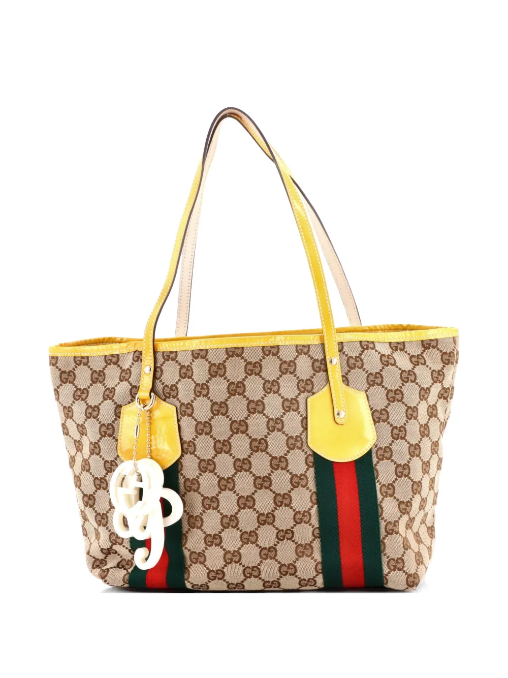 Gucci Pre-Owned Borsa tote Jolie grande in tela GG con decorazione Web - Giallo