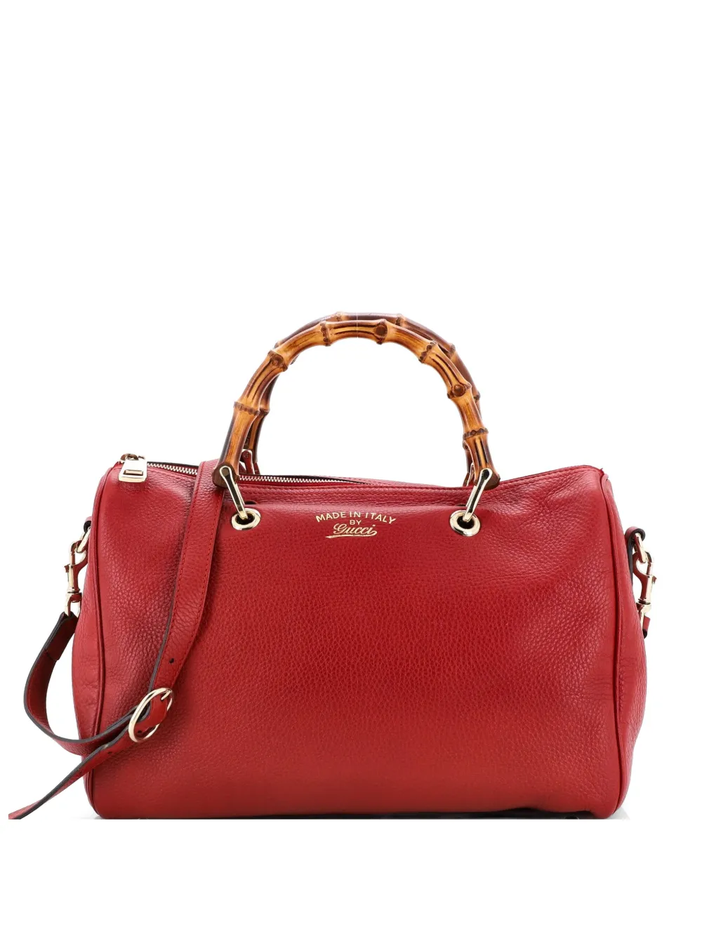 Gucci Pre-Owned Borsa a tracolla Boston media in pelle e bambù - Rosso
