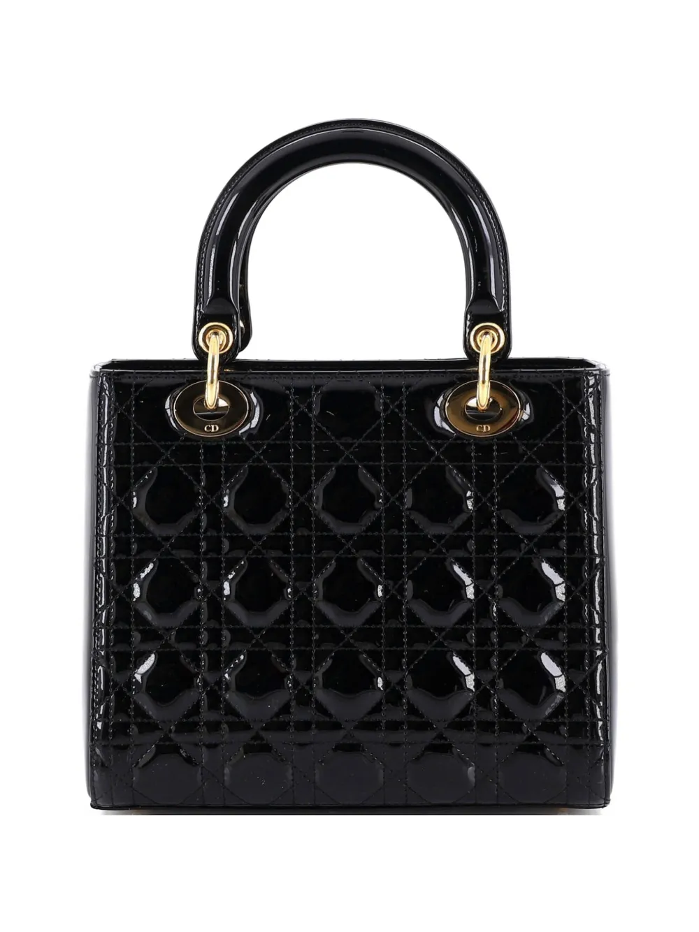 Christian Dior Pre-Owned Lady Dior Bag Cannage Quilt Patent Medium satchel - Black