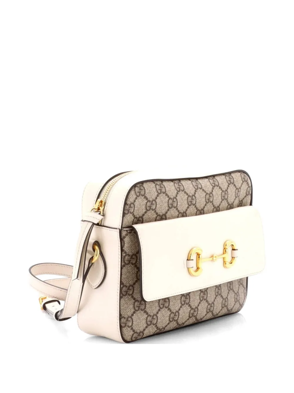  Gucci Pre-owned Horsebit 1955 Flap Pocket Camera Bag Gg Coated Canvas And Leather Small Crossbody Bag - Brown 