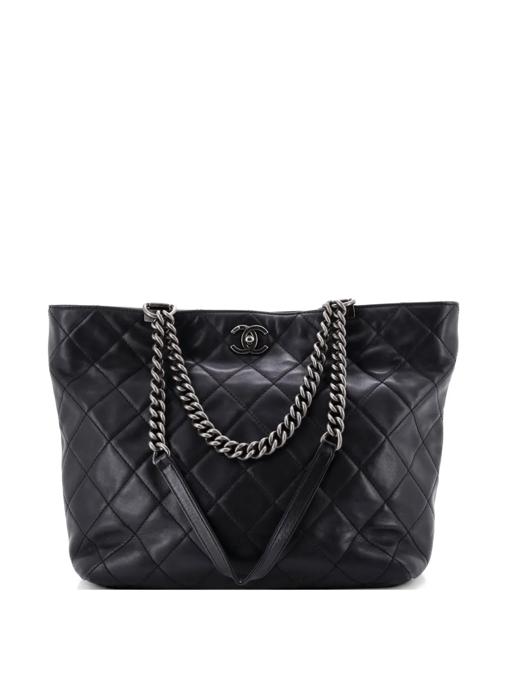 CHANEL Pre-Owned Borsa a tracolla grande in pelle di vitello trapuntata - Nero