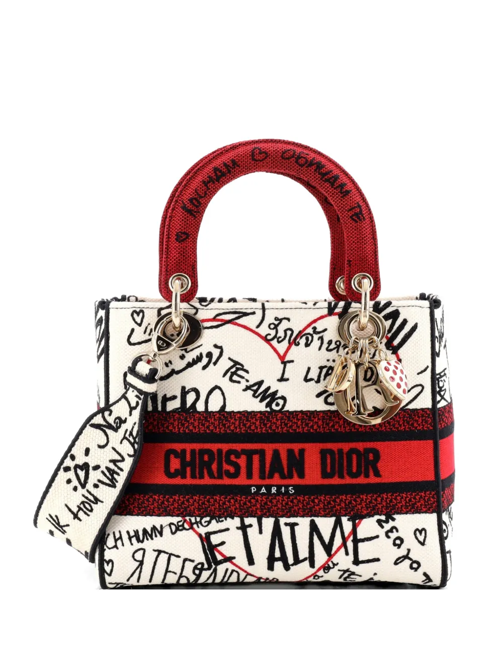 Christian Dior Pre-Owned Borsa a tracolla Lady D-Lite media in tela con ricamo - Rosso
