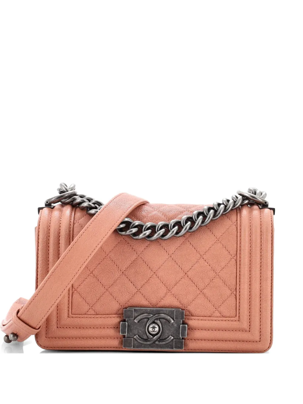 CHANEL Pre-Owned Borsa a tracolla Boy piccola in pelle Caviar trapuntata con battente - Rosa