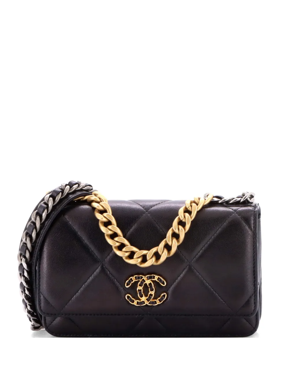 CHANEL Pre-Owned Borsa a tracolla 19 in pelle di agnello trapuntata con catena - Nero
