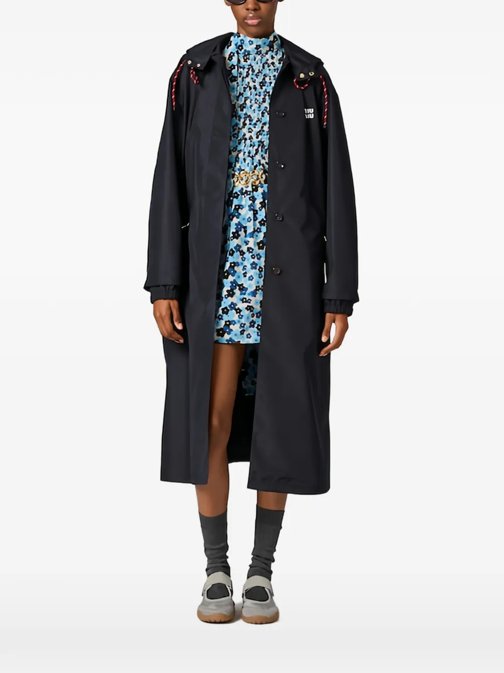 Miu Miu drawstring-hood coat - Blu