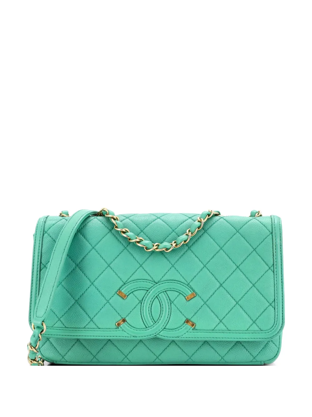 CHANEL Pre-Owned Borsa a spalla Filigree Flap media in pelle Caviar trapuntata - Verde