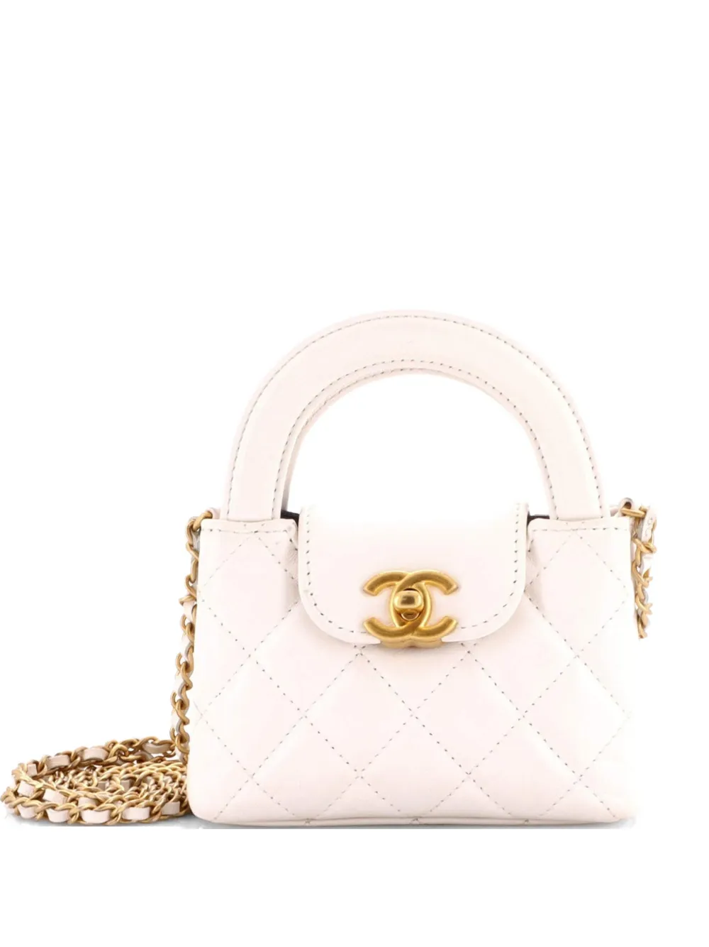 CHANEL Pre-Owned Borsa a tracolla Kelly nano in pelle di vitello trapuntata lucida con manico - Bianco