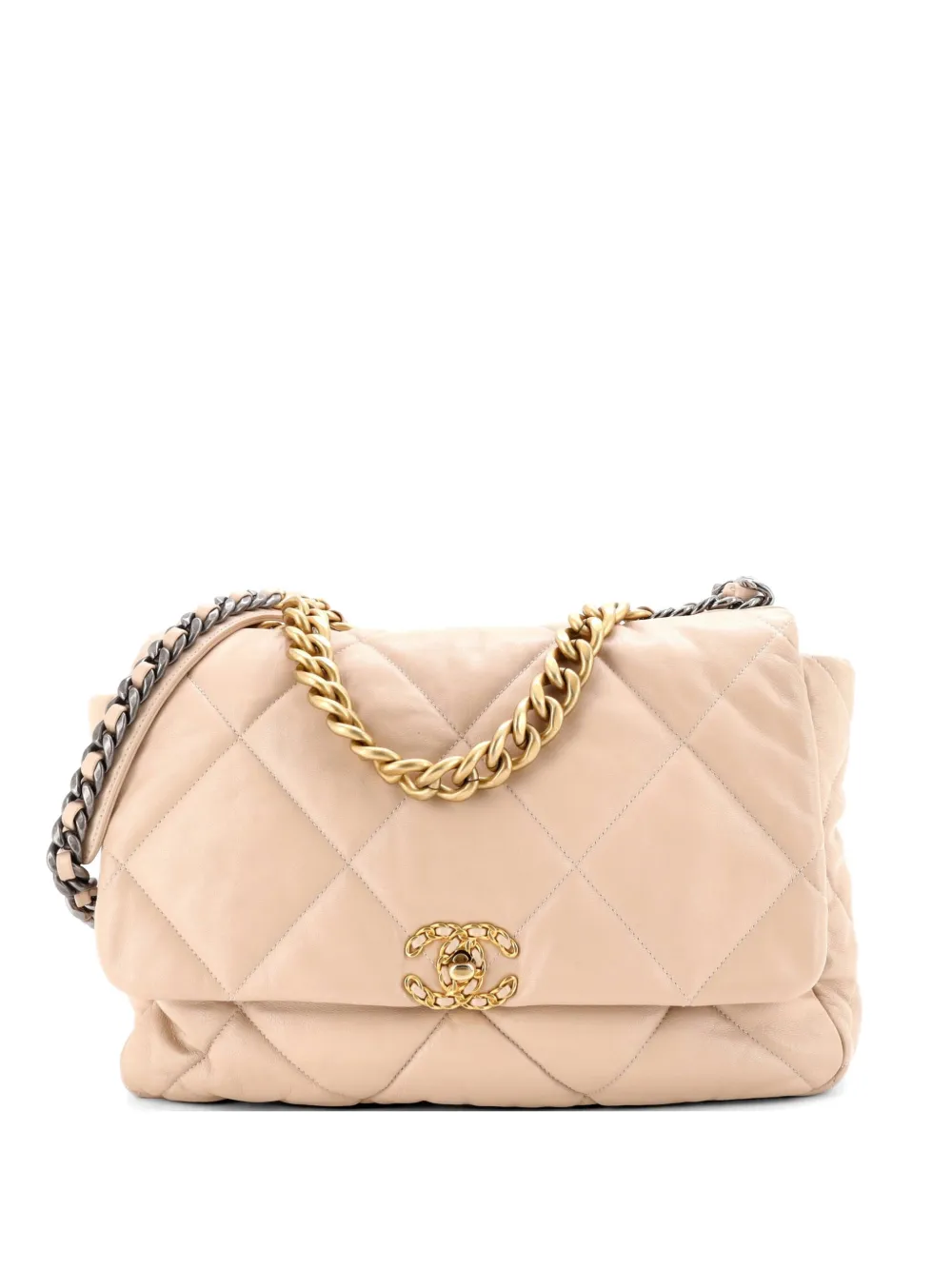 CHANEL Pre-Owned Borsa a tracolla 19 grande in pelle trapuntata con battente - Toni neutri