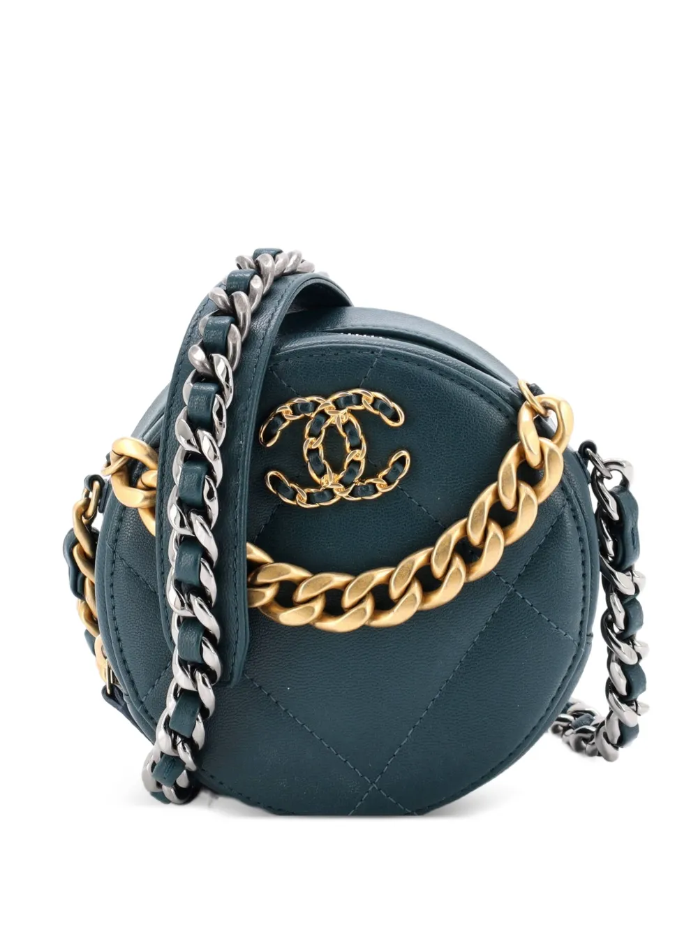 CHANEL Pre-Owned Clutch 19 tonda in pelle trapuntata con catena - Verde