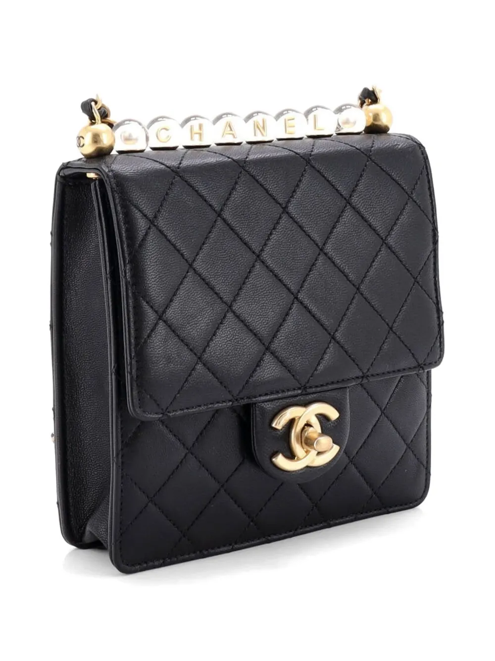  Chanel Pre-owned Chic Pearls Flap Bag Quilted Goatskin With Acrylic Beads Mini Crossbody Bag - Black 
